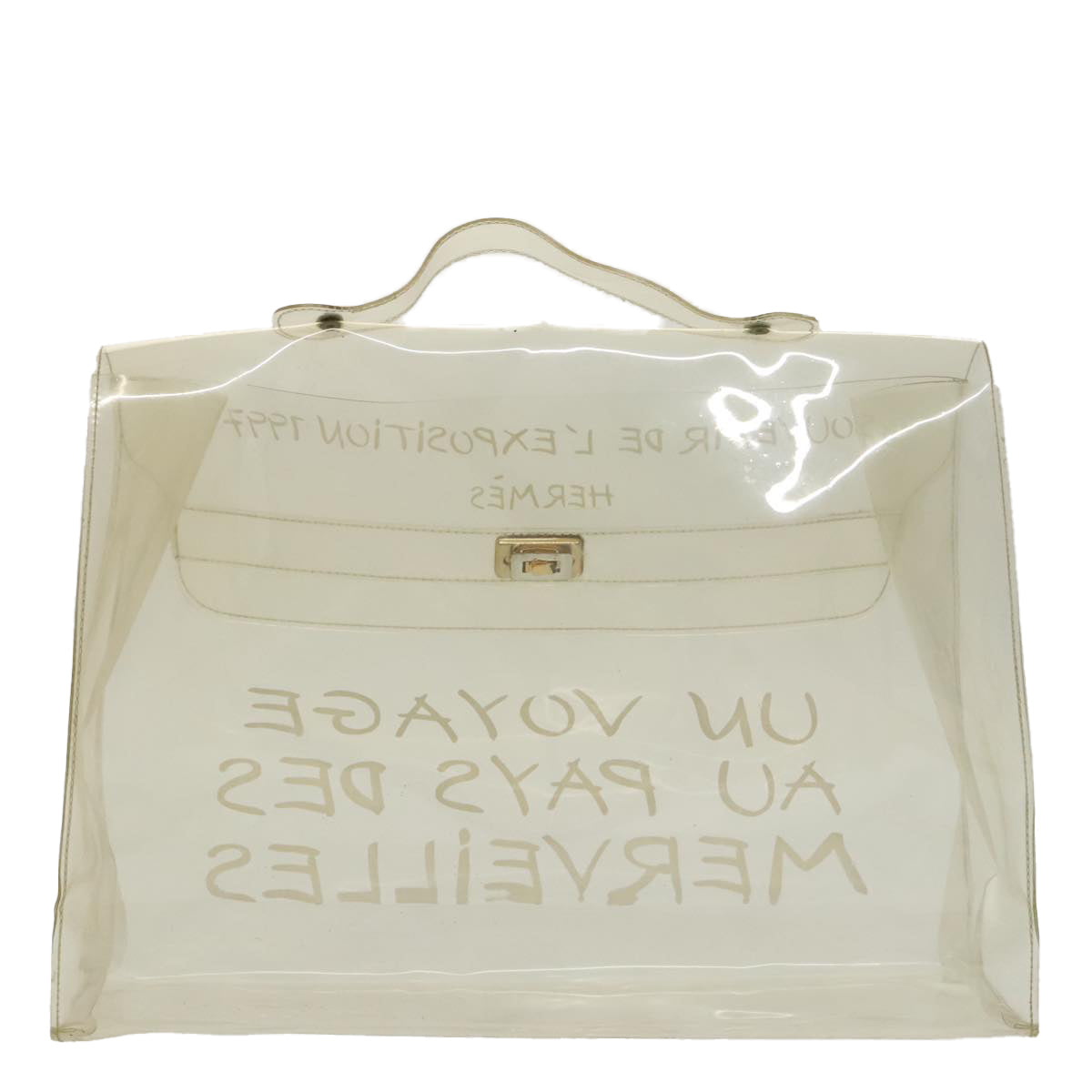 HERMES Vinyl Kelly Hand Bag Vinyl Clear Gold Auth 97751