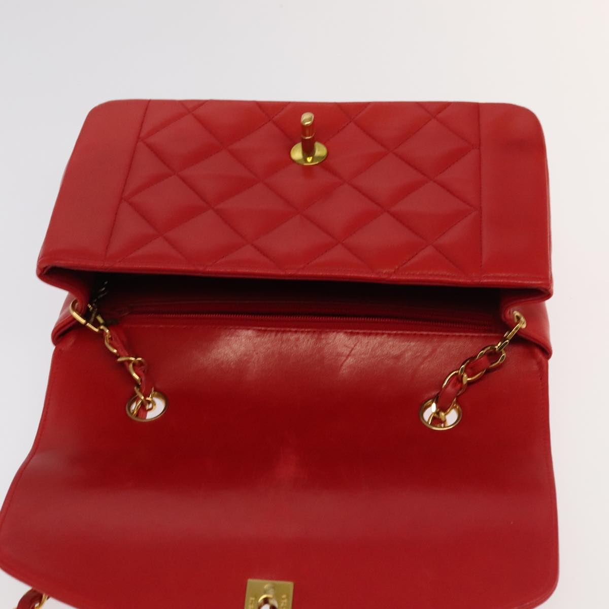 CHANEL Matelasse Diana Chain Shoulder Bag Lamb Skin Red CC Auth 97772A