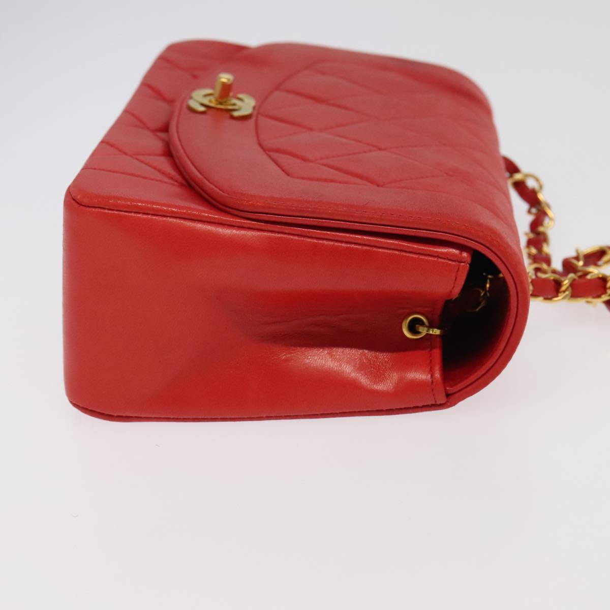 CHANEL Matelasse Diana Chain Shoulder Bag Lamb Skin Red CC Auth 97772A