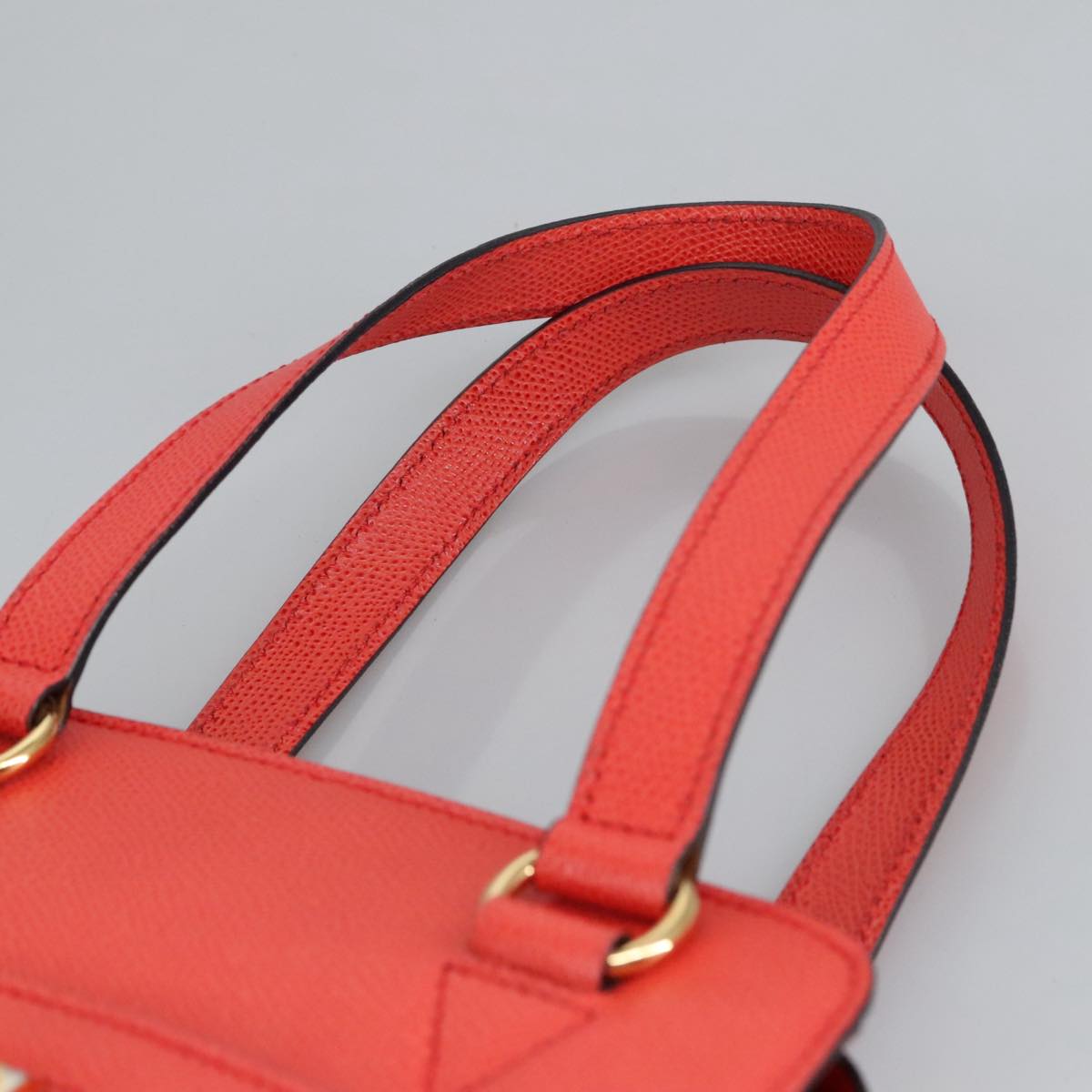 CELINE Hand Bag Leather Orange Gold Auth 97815