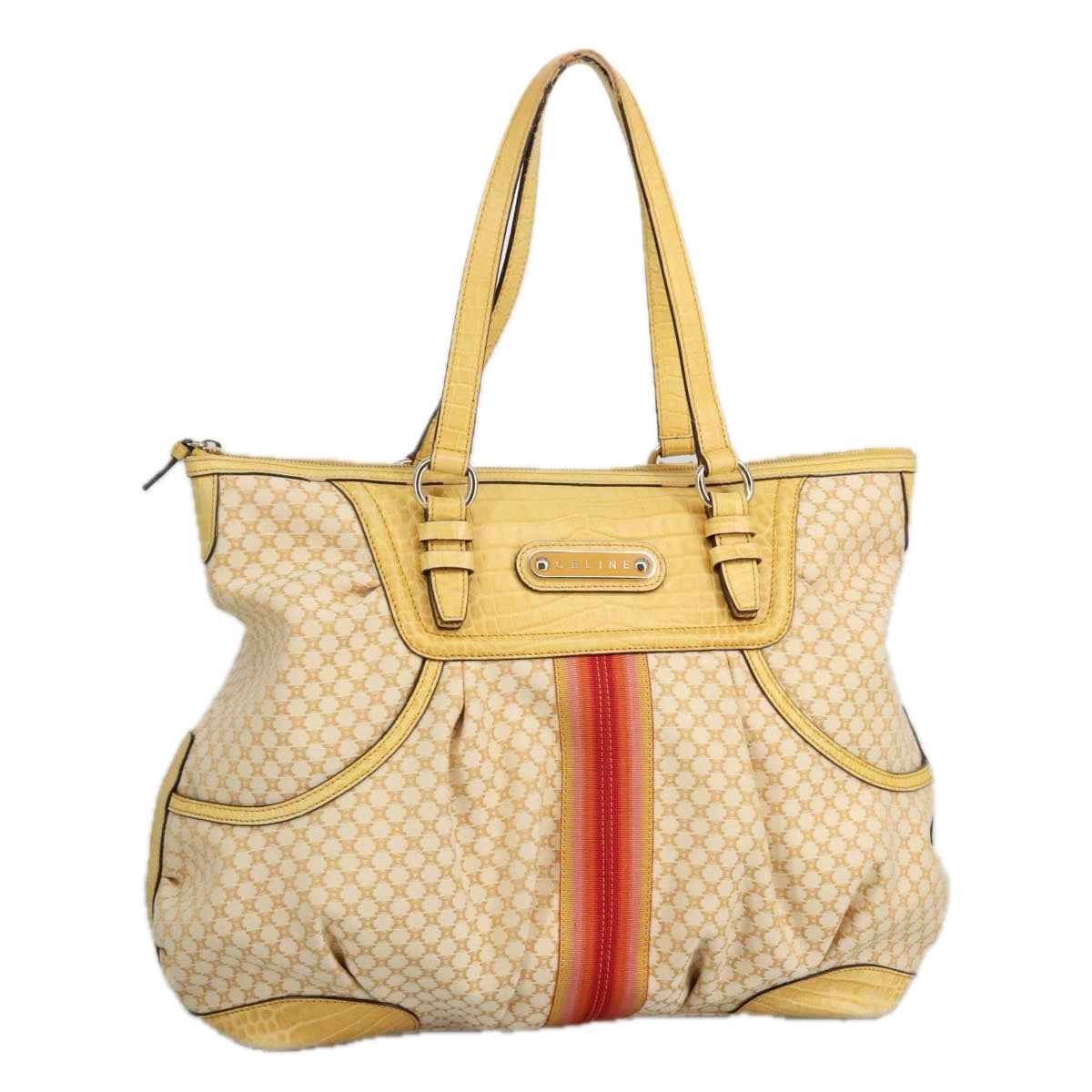 CELINE Macadam Canvas Shoulder Bag Yellow Auth 97826