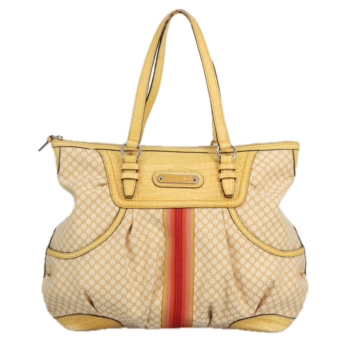 CELINE Macadam Canvas Shoulder Bag Yellow Auth 97826