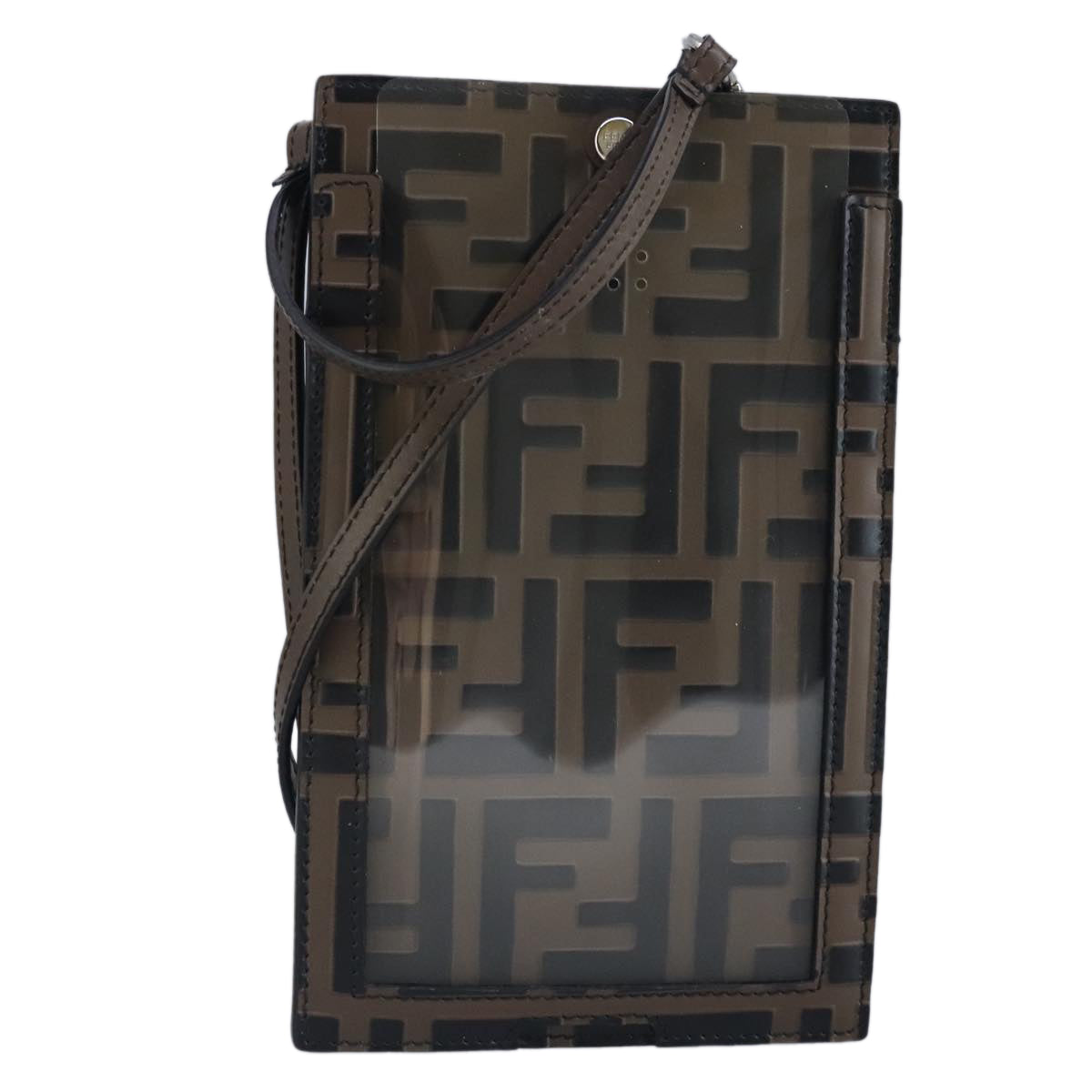 FENDI Zucca Canvas Smartphone Holder Brown Black Silver 7AR737 A5TL Auth 97888V