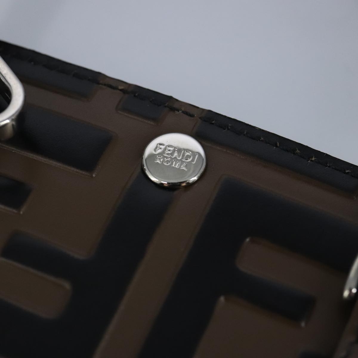 FENDI Zucca Canvas Smartphone Holder Brown Black Silver 7AR737 A5TL Auth 97888V