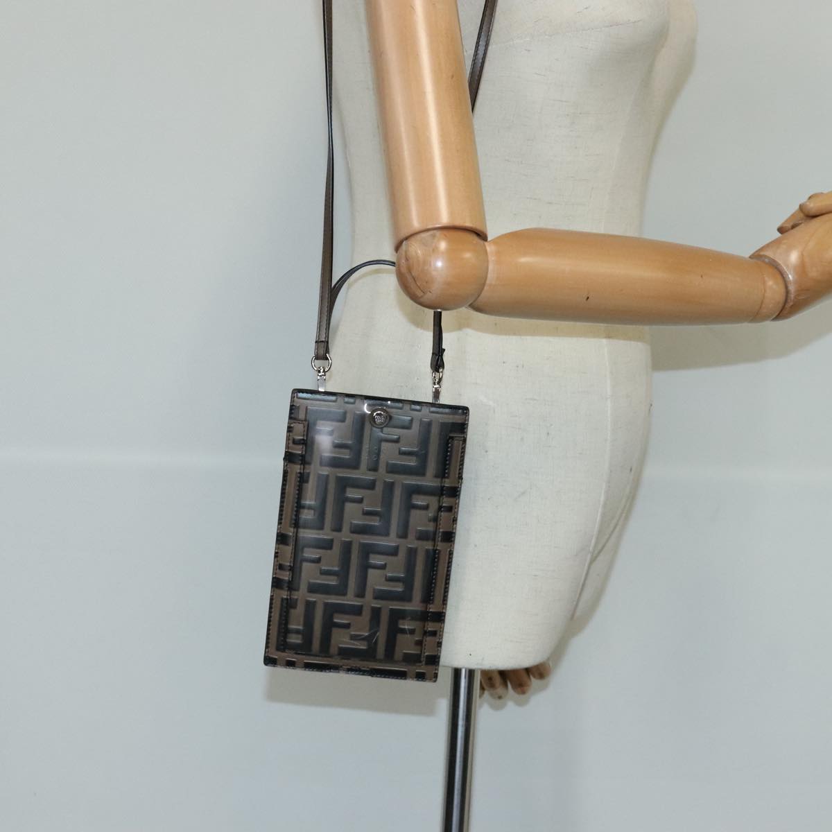 FENDI Zucca Canvas Smartphone Holder Brown Black Silver 7AR737 A5TL Auth 97888V