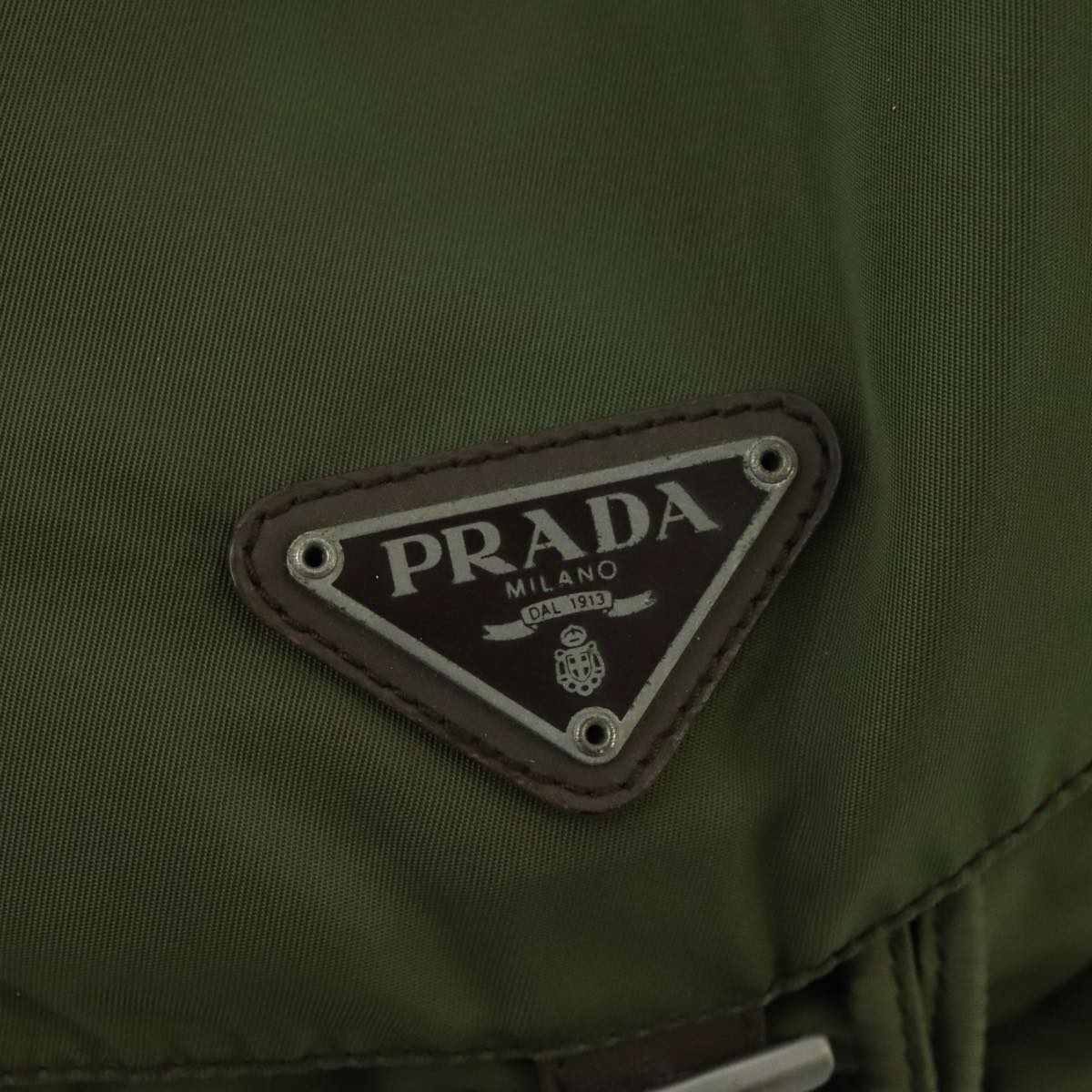 PRADA Backpack Nylon Khaki Silver Auth 97890