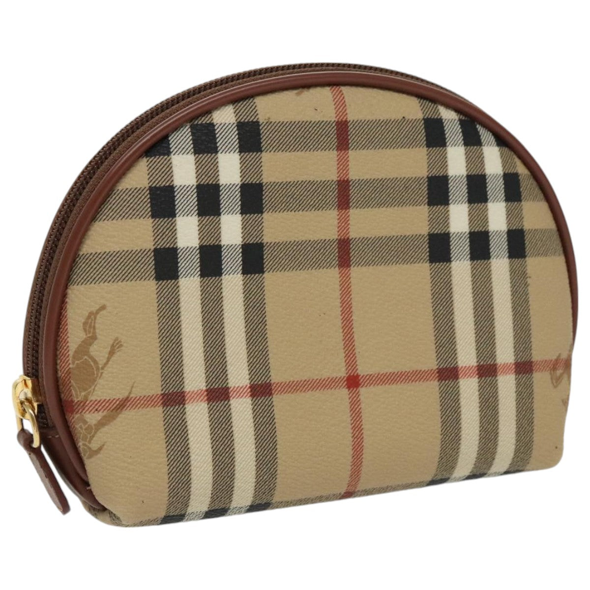 BURBERRY Nova Check Pouch PVC Beige Gold Auth 97894