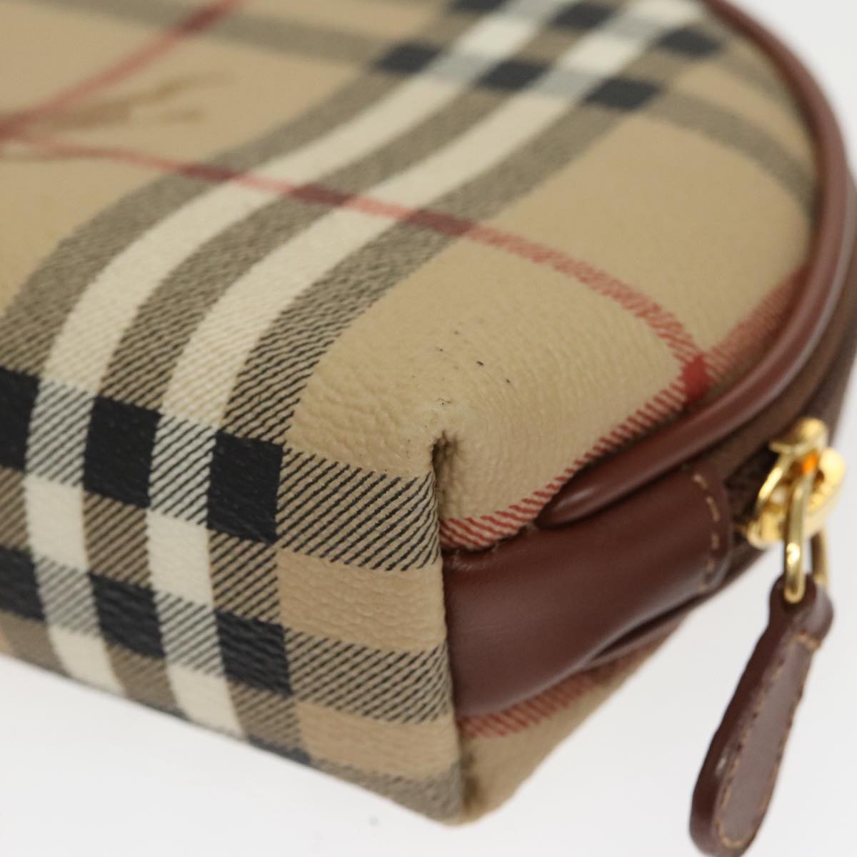 BURBERRY Nova Check Pouch PVC Beige Gold Auth 97894