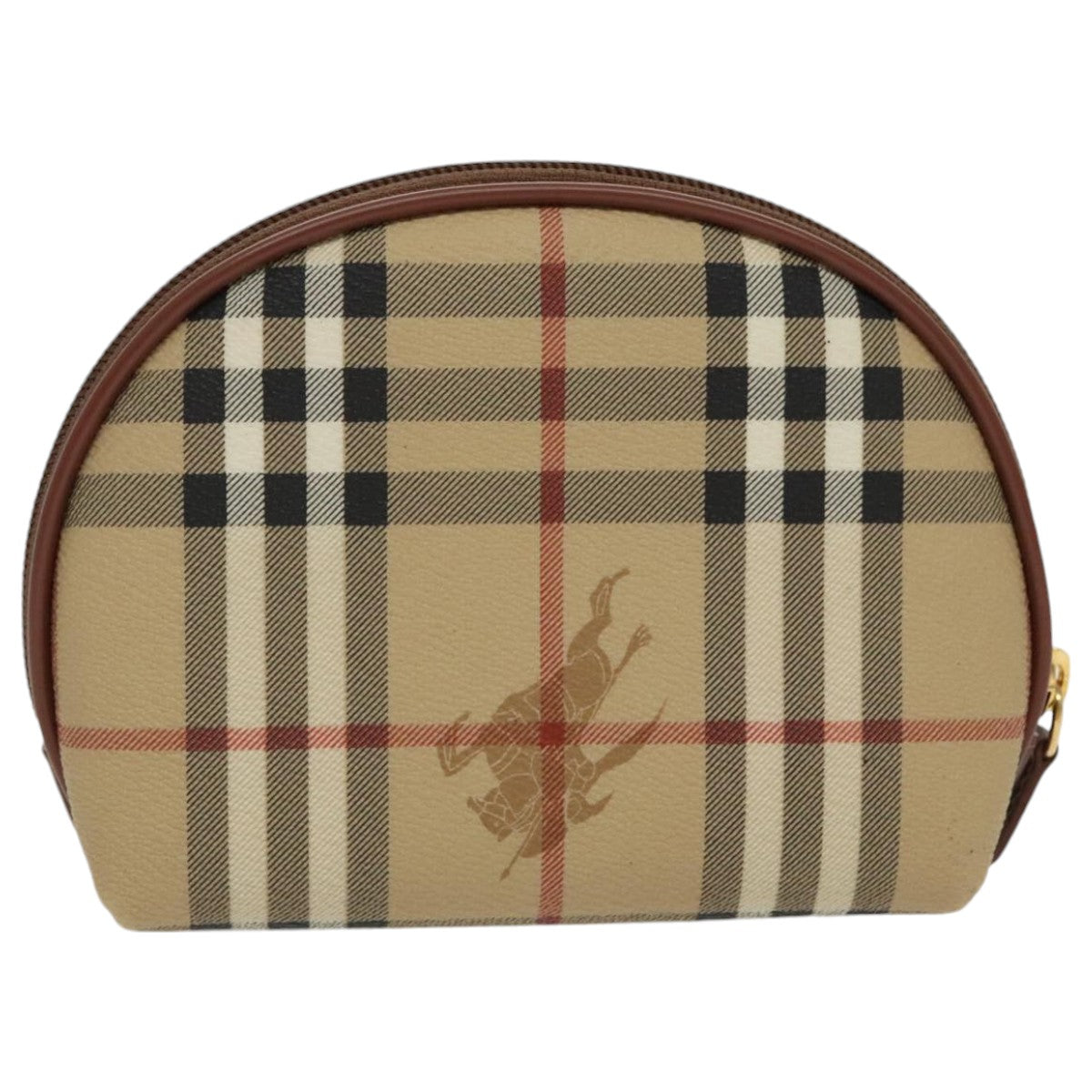 BURBERRY Nova Check Pouch PVC Beige Gold Auth 97894