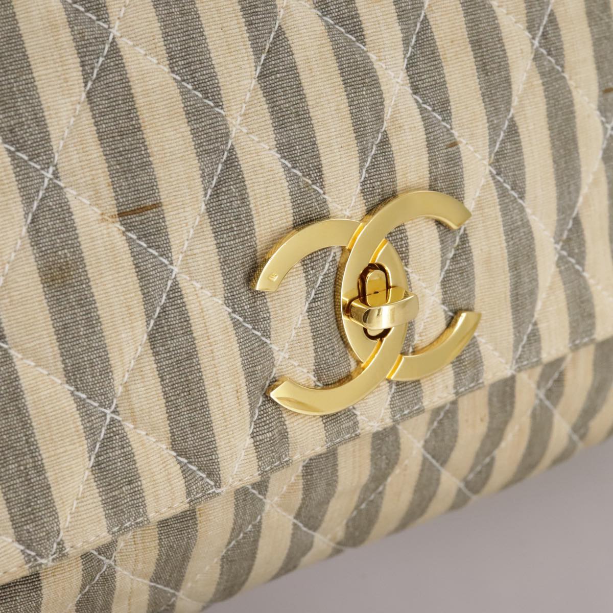 CHANEL Matelasse Big COCO Mark Chain Shoulder Bag Canvas Gray Gold CC Auth 97974