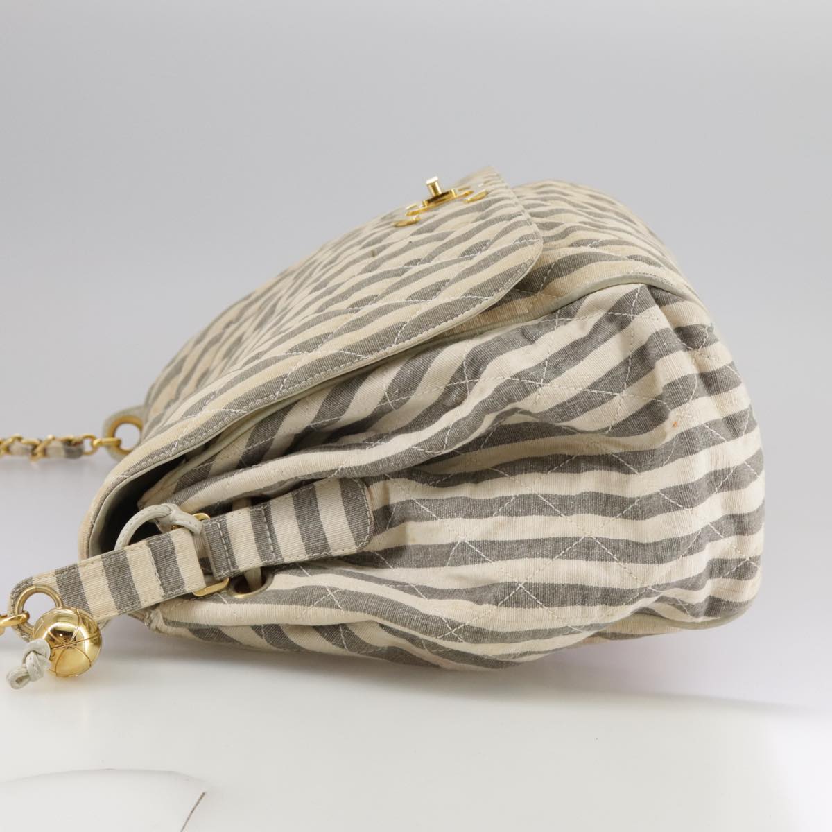 CHANEL Matelasse Big COCO Mark Chain Shoulder Bag Canvas Gray Gold CC Auth 97974