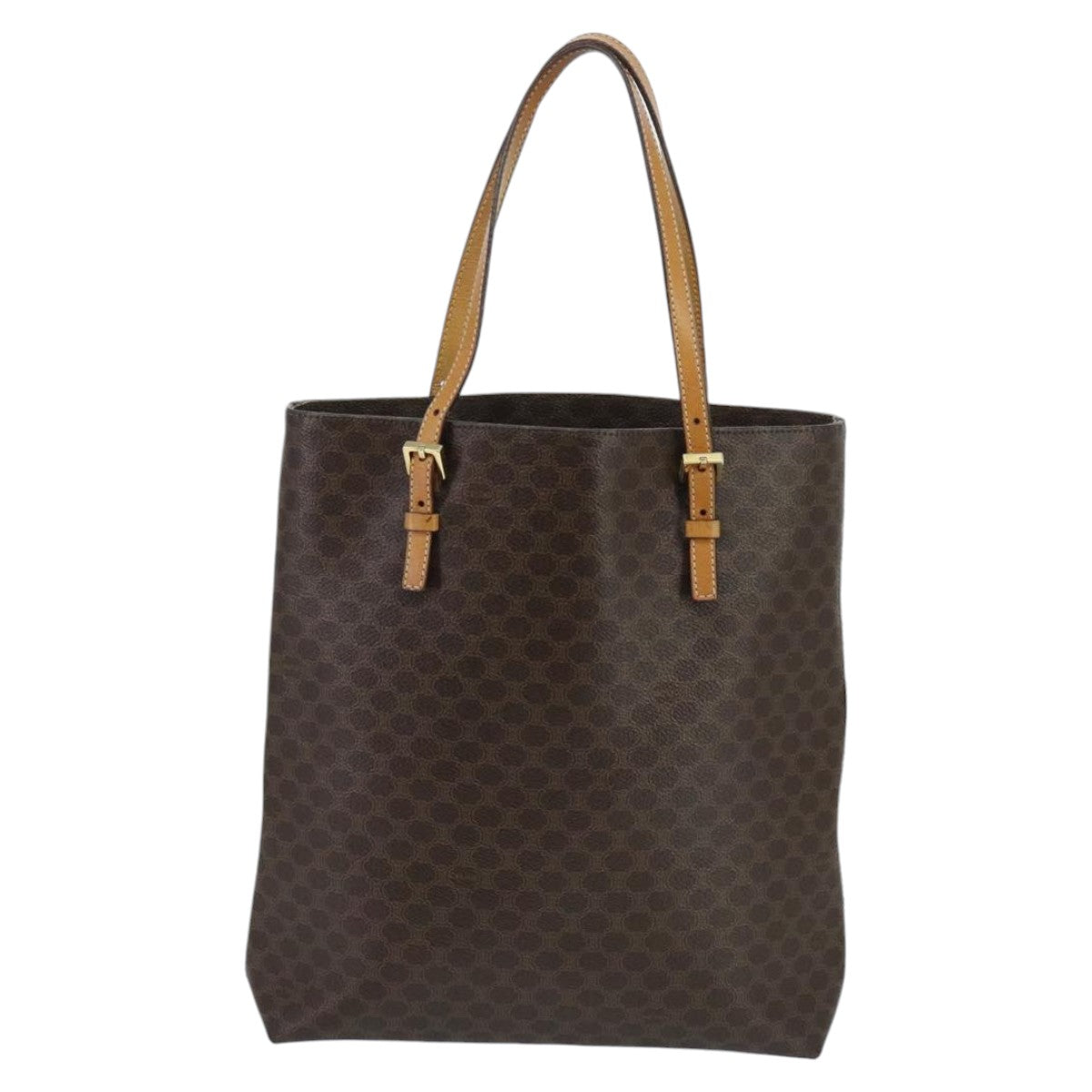 CELINE Macadam Canvas Tote Bag PVC Leather Brown Gold Auth 98062