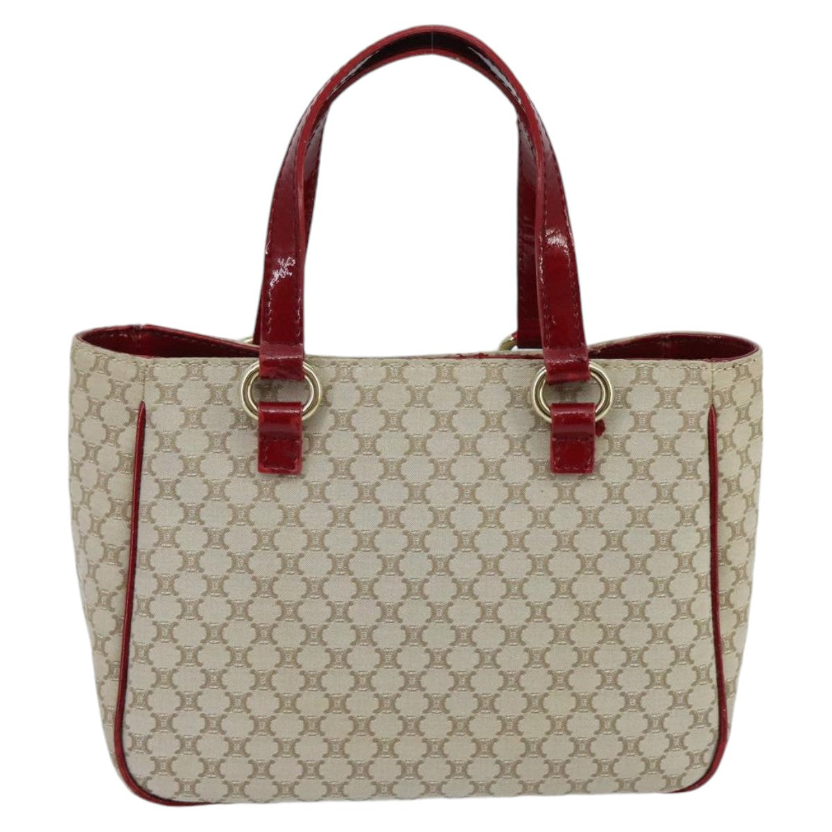 CELINE Macadam Canvas Hand Bag Beige Gold Auth 98068V