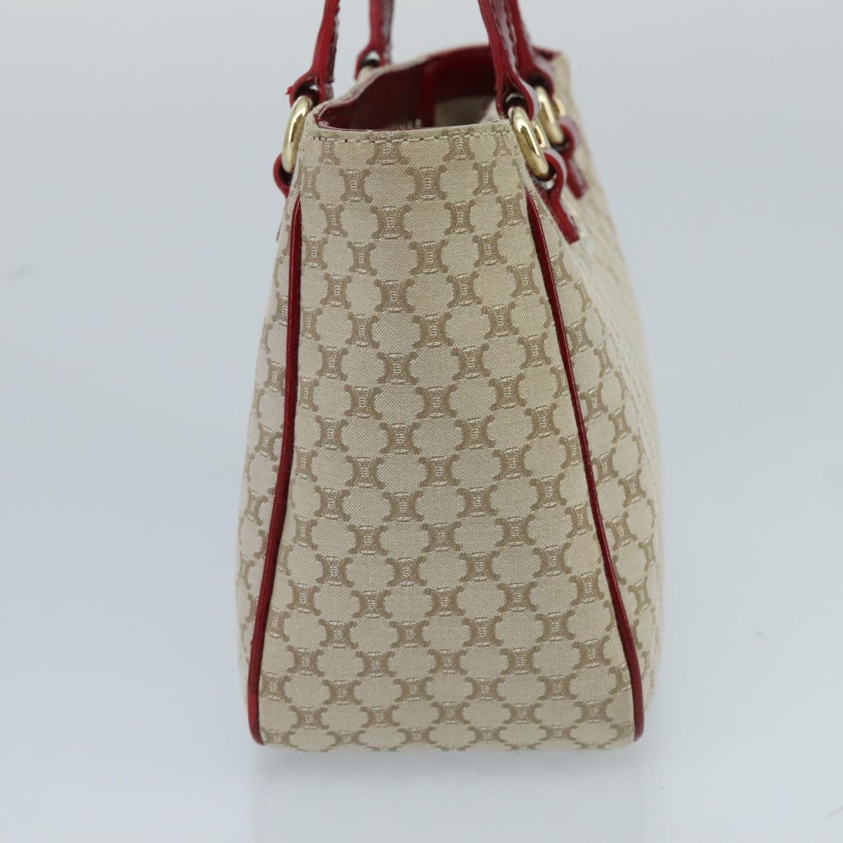 CELINE Macadam Canvas Hand Bag Beige Gold Auth 98068V