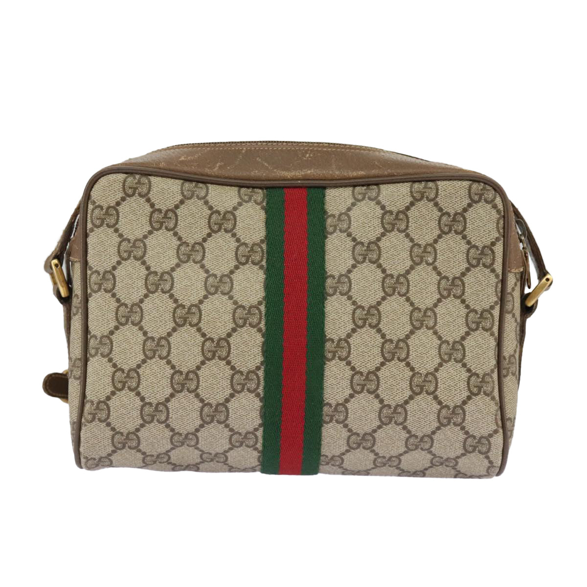 GUCCI GG Supreme Web Sherry Line Shoulder Bag PVC Beige 98 02 004 Auth 98076