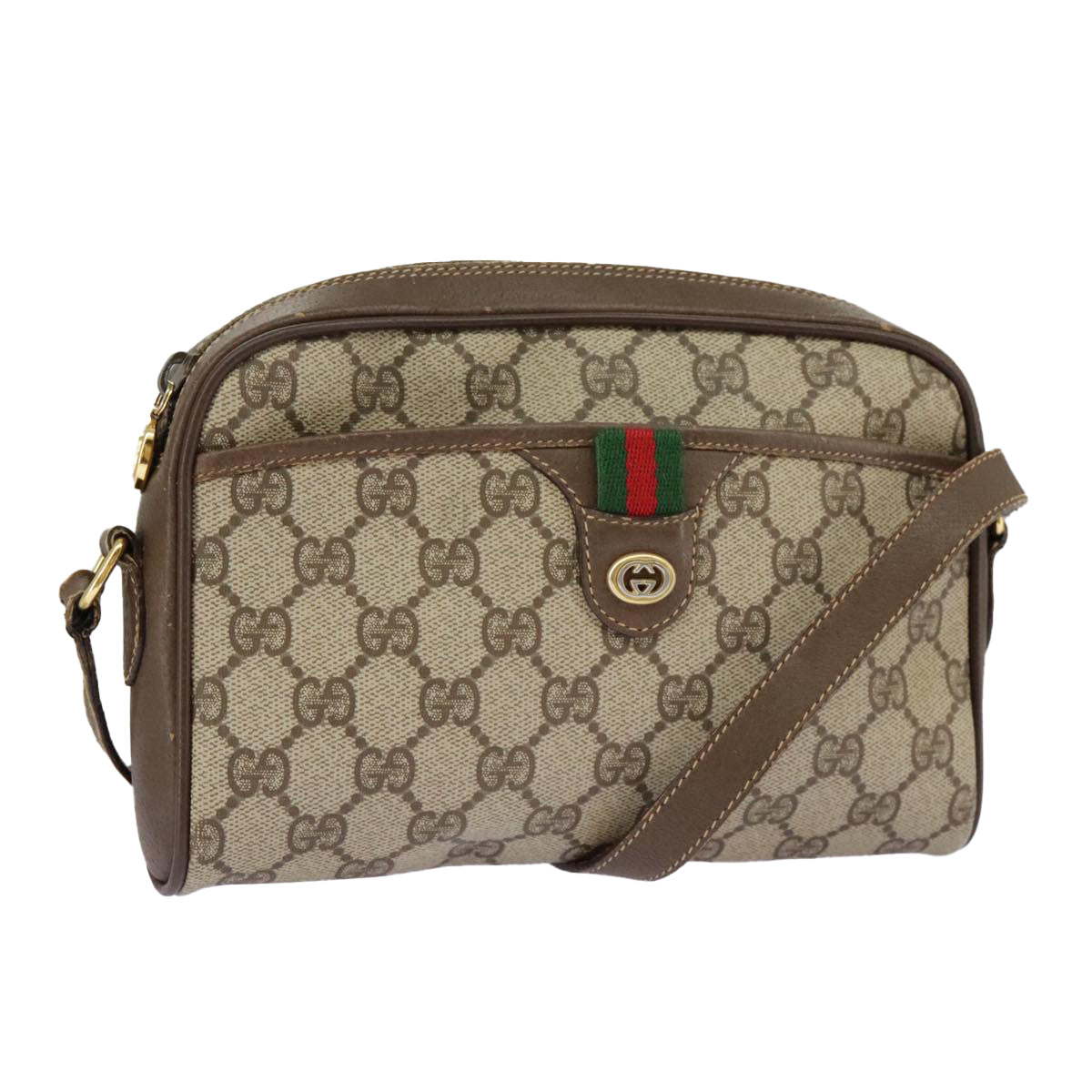 GUCCI GG Supreme Web Sherry Line Shoulder Bag PVC Beige 116 02 089 Auth 98084