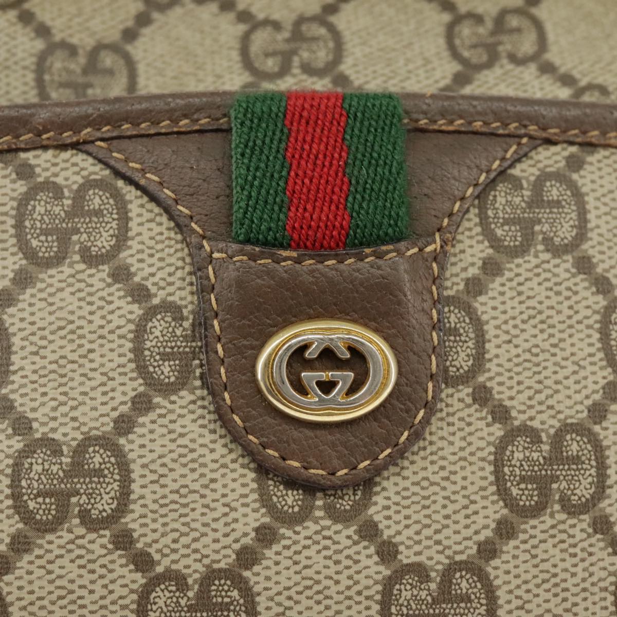 GUCCI GG Supreme Web Sherry Line Shoulder Bag PVC Beige 116 02 089 Auth 98084