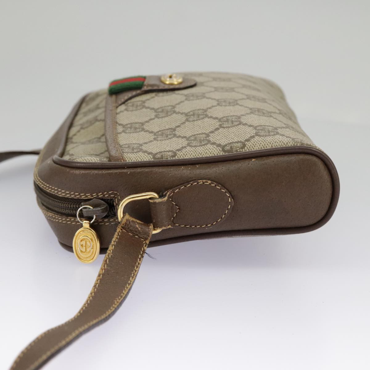 GUCCI GG Supreme Web Sherry Line Shoulder Bag PVC Beige 116 02 089 Auth 98084