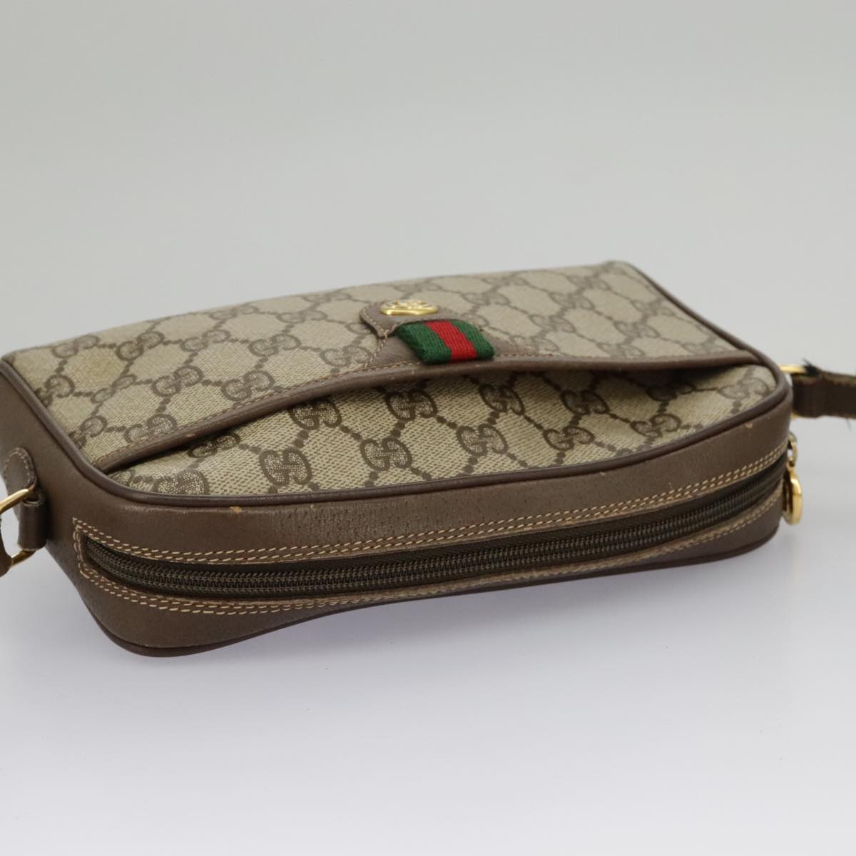 GUCCI GG Supreme Web Sherry Line Shoulder Bag PVC Beige 116 02 089 Auth 98084