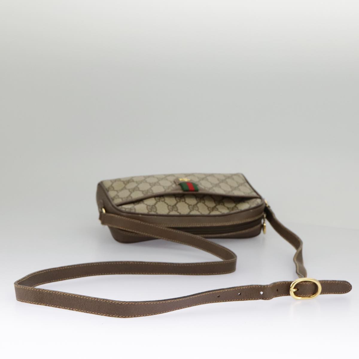 GUCCI GG Supreme Web Sherry Line Shoulder Bag PVC Beige 116 02 089 Auth 98084