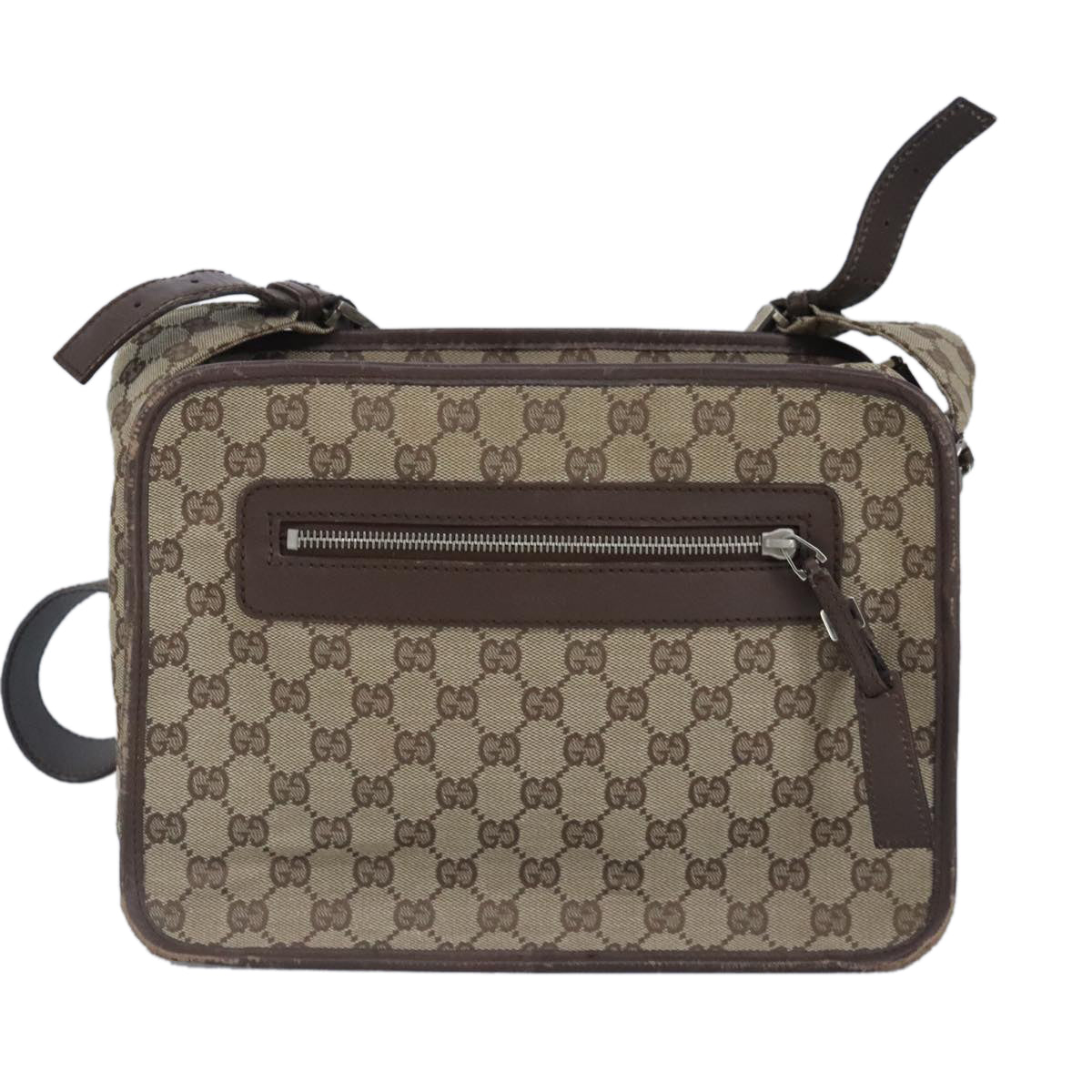 GUCCI GG Canvas Shoulder Bag Beige Silver 92555 Auth 98087