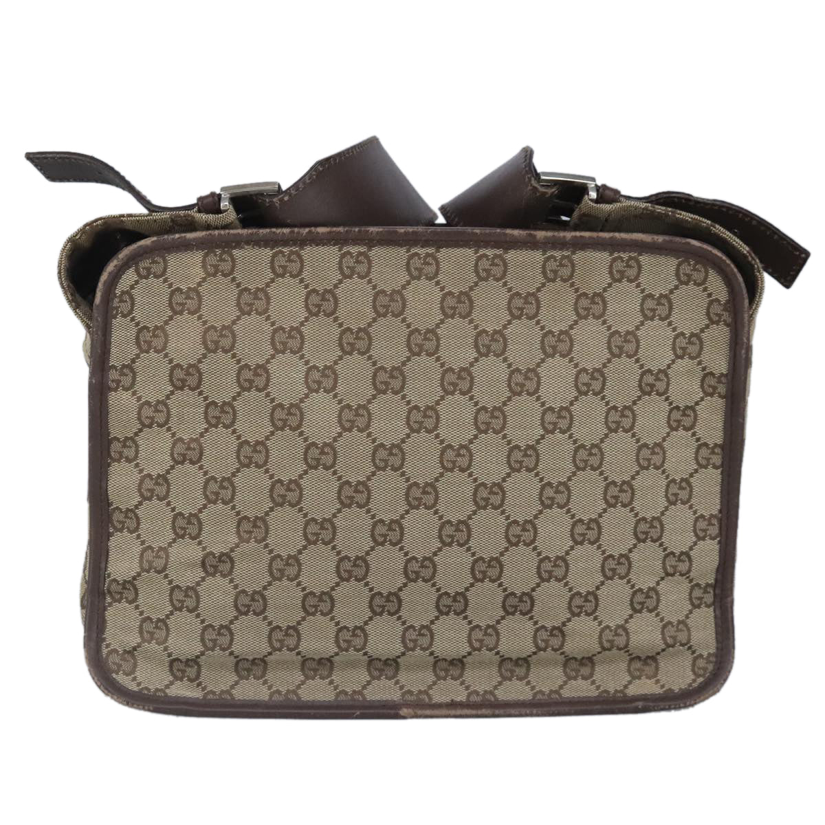 GUCCI GG Canvas Shoulder Bag Beige Silver 92555 Auth 98087
