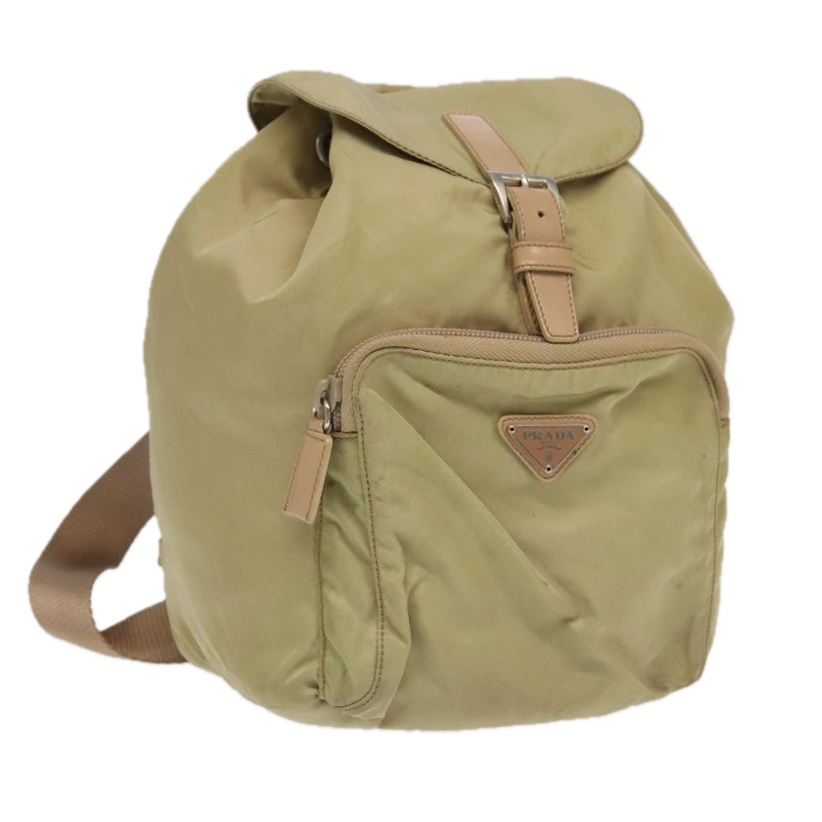 PRADA Backpack Nylon Khaki Silver Auth 98100