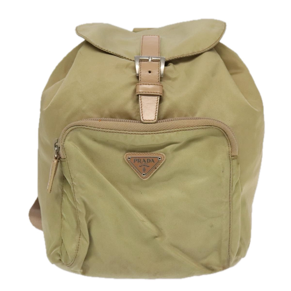 PRADA Backpack Nylon Khaki Silver Auth 98100