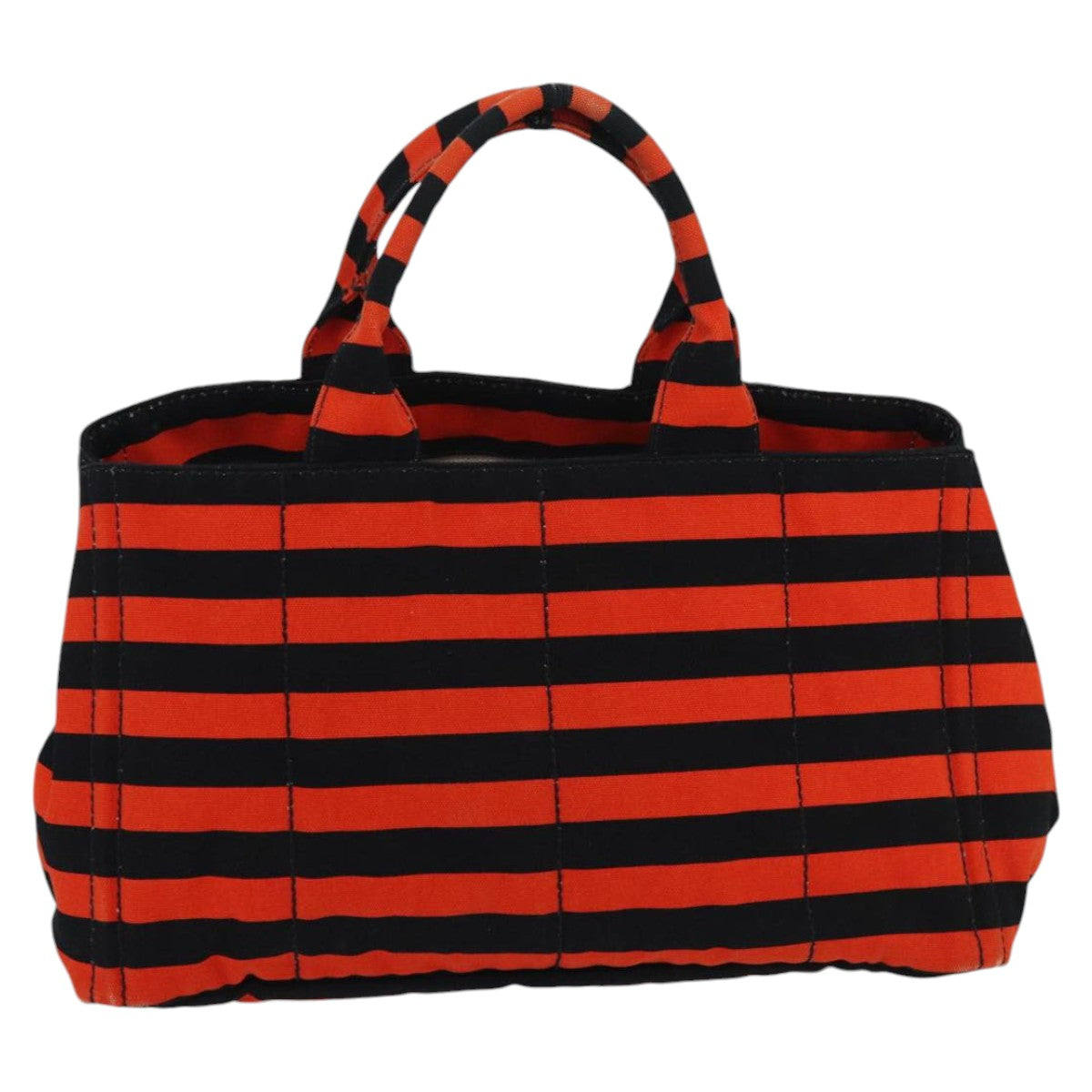 PRADA Canapa GM Hand Bag Canvas Black Orange gold Auth 98112V