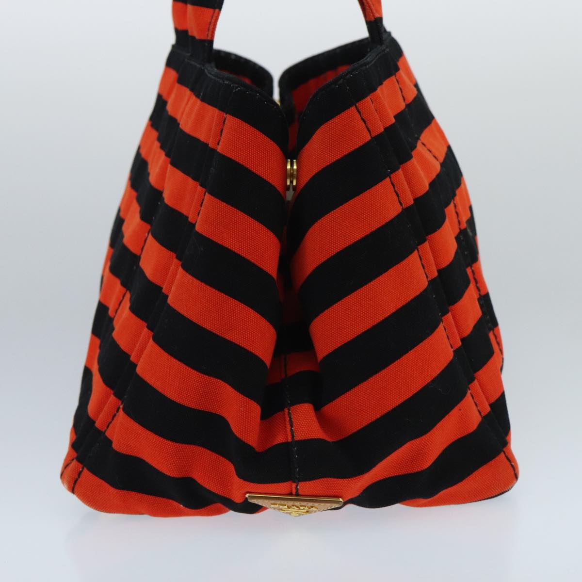 PRADA Canapa GM Hand Bag Canvas Black Orange gold Auth 98112V