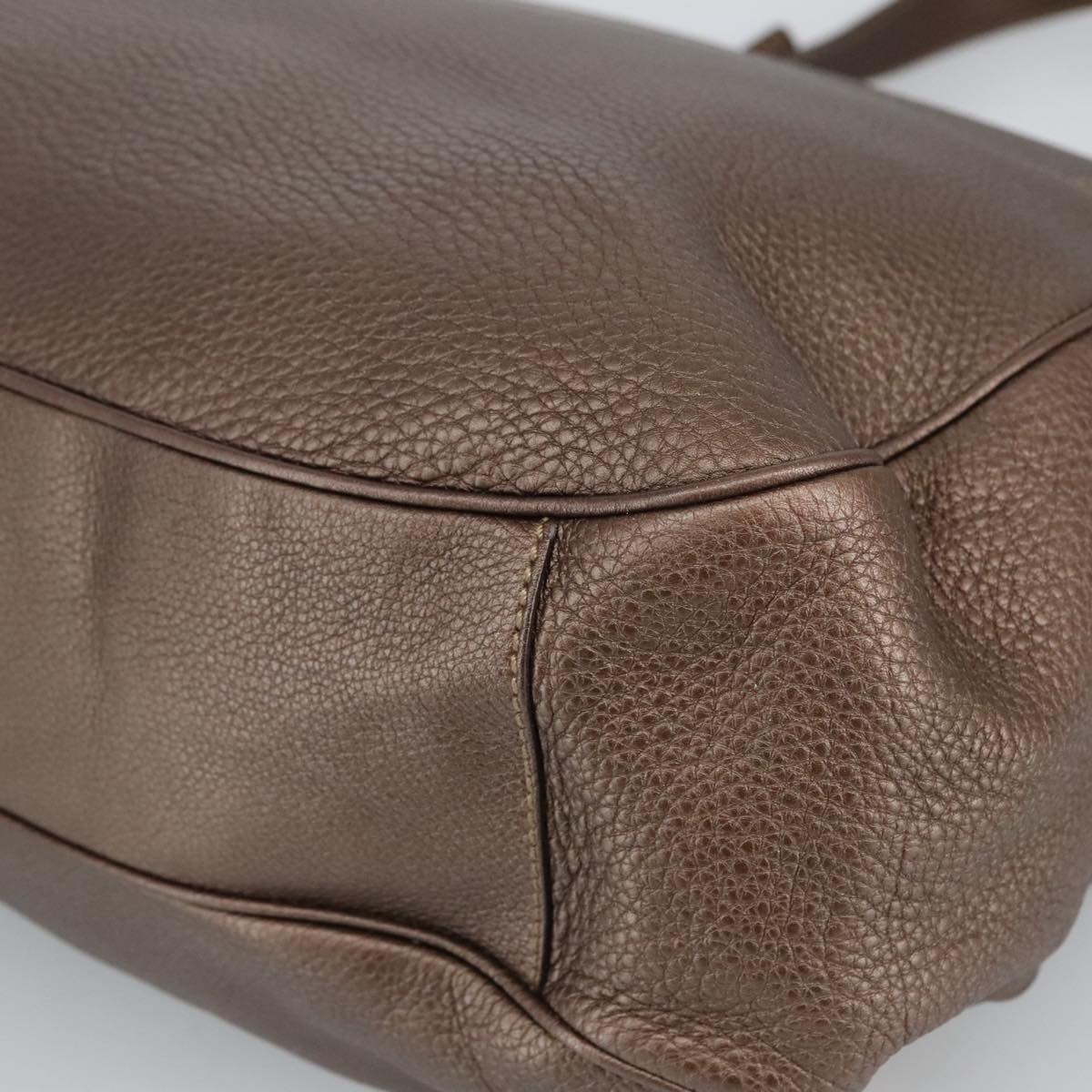 Salvatore Ferragamo Gancini Shoulder Bag Leather Brown Gold Auth 98117A
