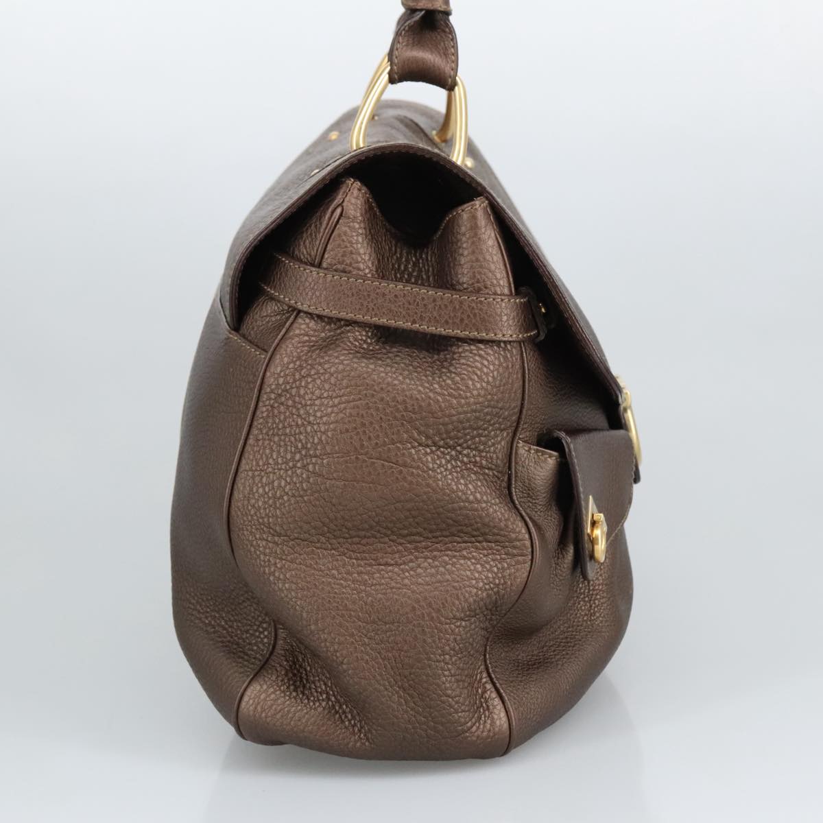 Salvatore Ferragamo Gancini Shoulder Bag Leather Brown Gold Auth 98117A