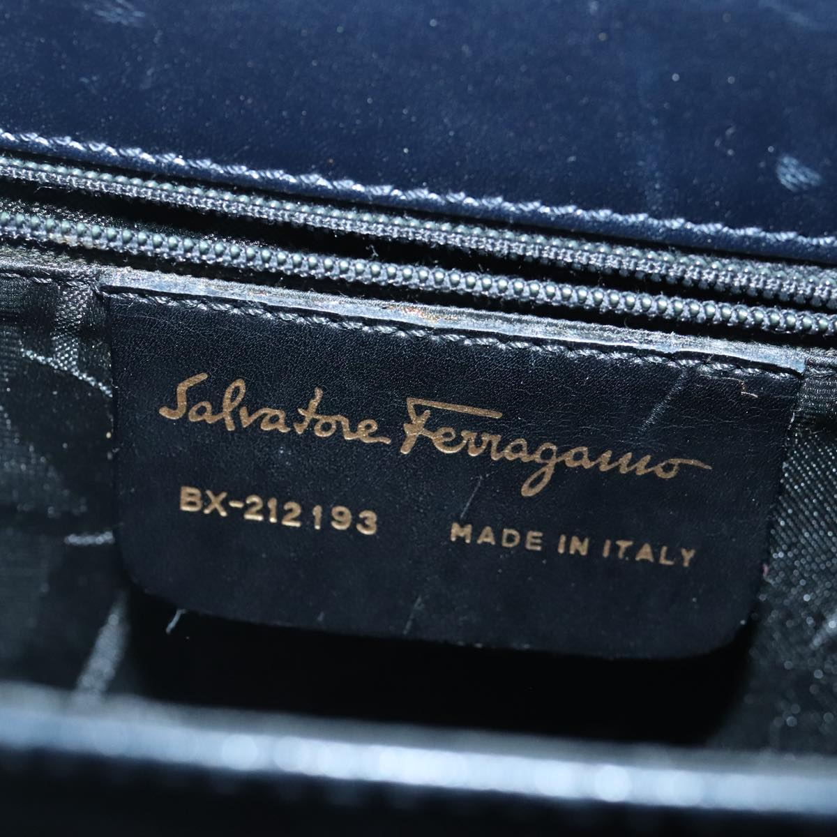 Salvatore Ferragamo Gancini Hand Bag Leather 2way Navy Gold Auth 98122