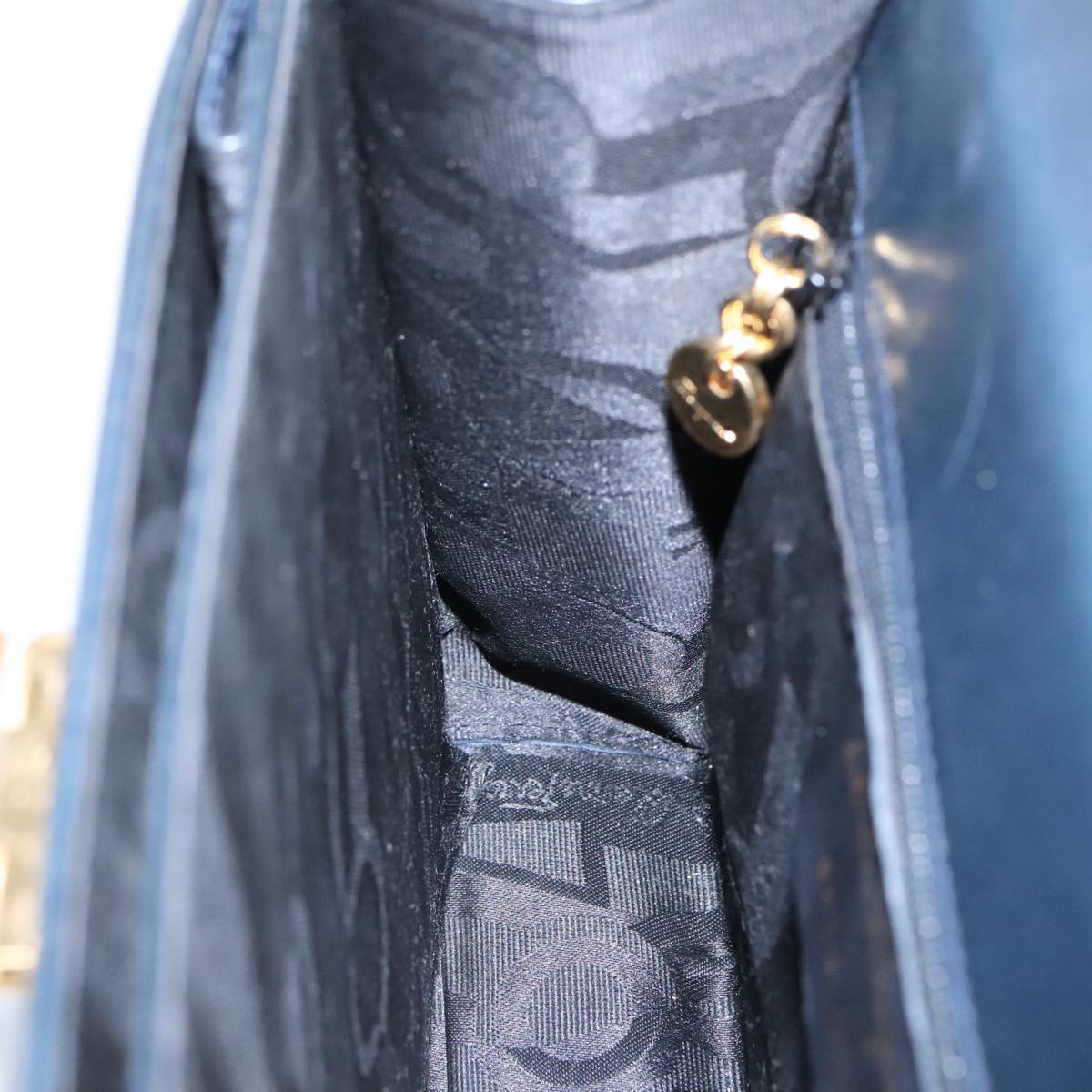 Salvatore Ferragamo Gancini Hand Bag Leather 2way Navy Gold Auth 98125