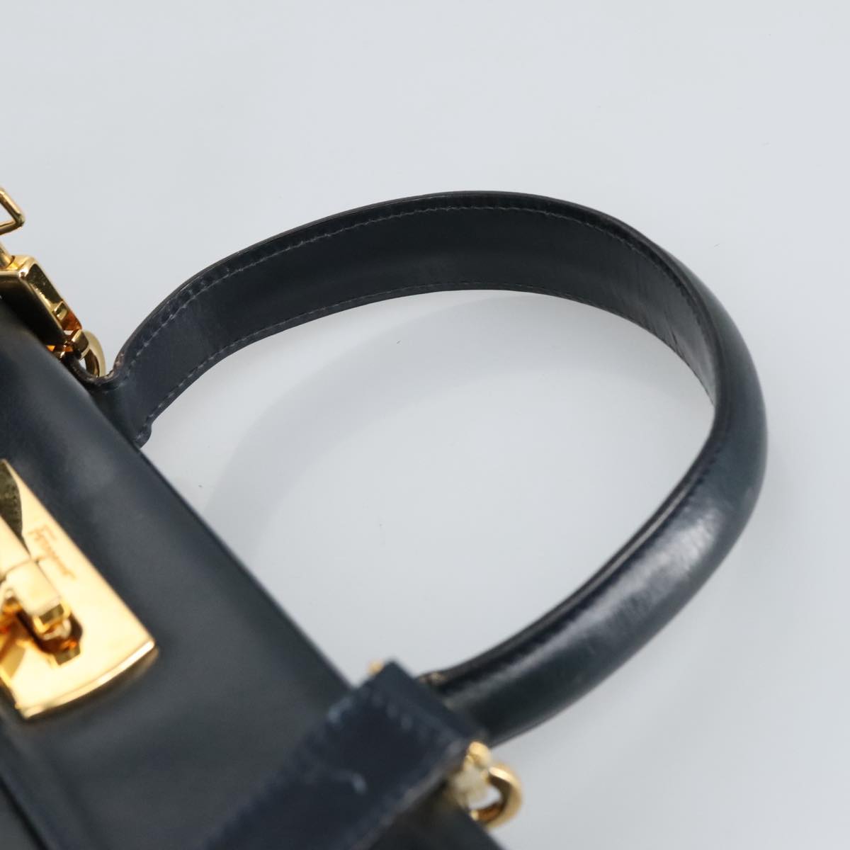 Salvatore Ferragamo Gancini Hand Bag Leather 2way Navy Gold Auth 98125