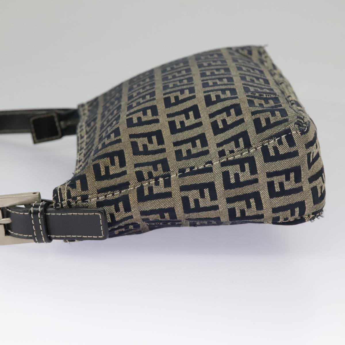 FENDI Zucchino Canvas Accessory Pouch Navy Silver Auth 98136