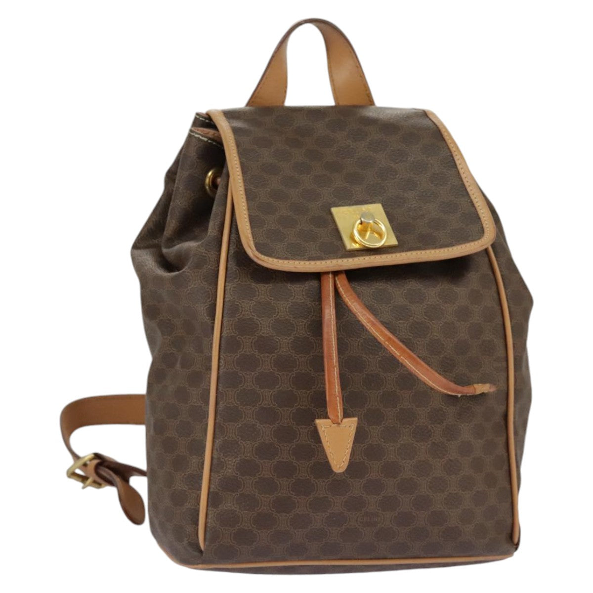 CELINE Macadam Canvas Backpack PVC Leather Brown Gold Auth 98144