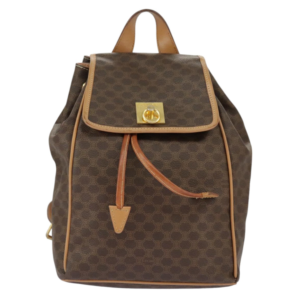 CELINE Macadam Canvas Backpack PVC Leather Brown Gold Auth 98144