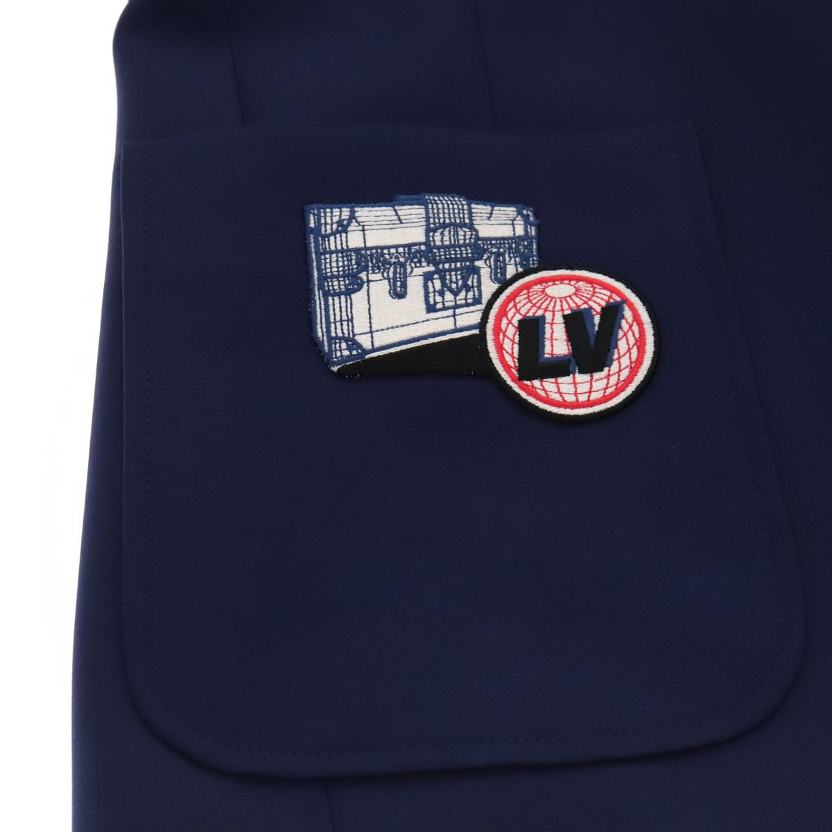 LOUIS VUITTON Blazer With Patch Jacket Polyester 38 Navy 1A63TC LV Auth 98177SM