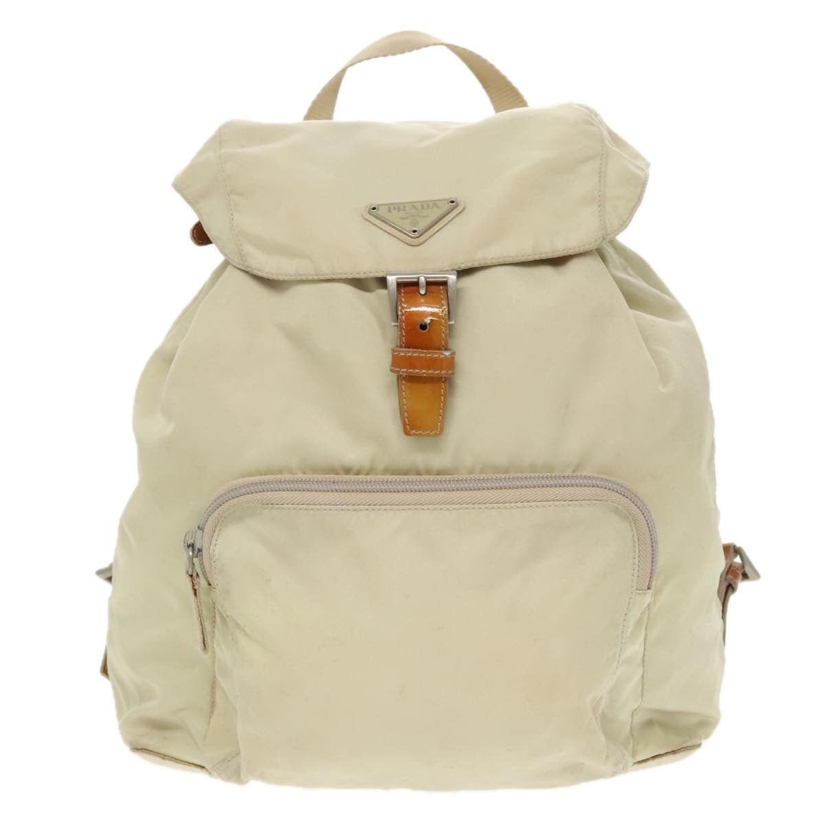 PRADA Backpack Nylon Beige Silver Auth 98213