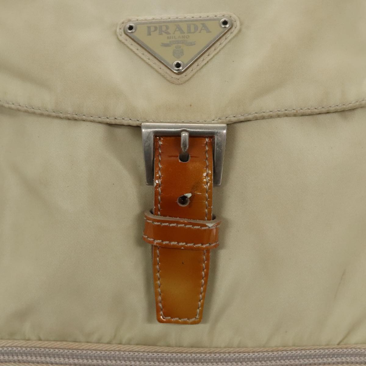 PRADA Backpack Nylon Beige Silver Auth 98213