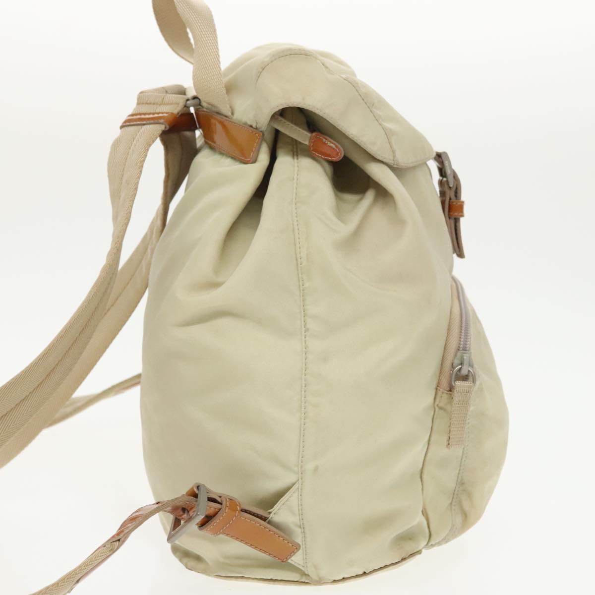 PRADA Backpack Nylon Beige Silver Auth 98213