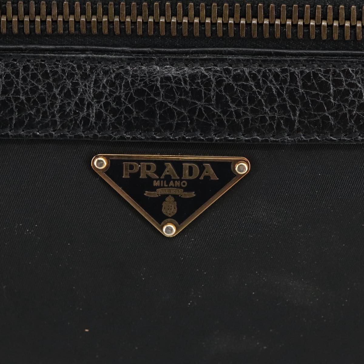 PRADA Tote Bag Nylon Leather Black Gold Auth 98214