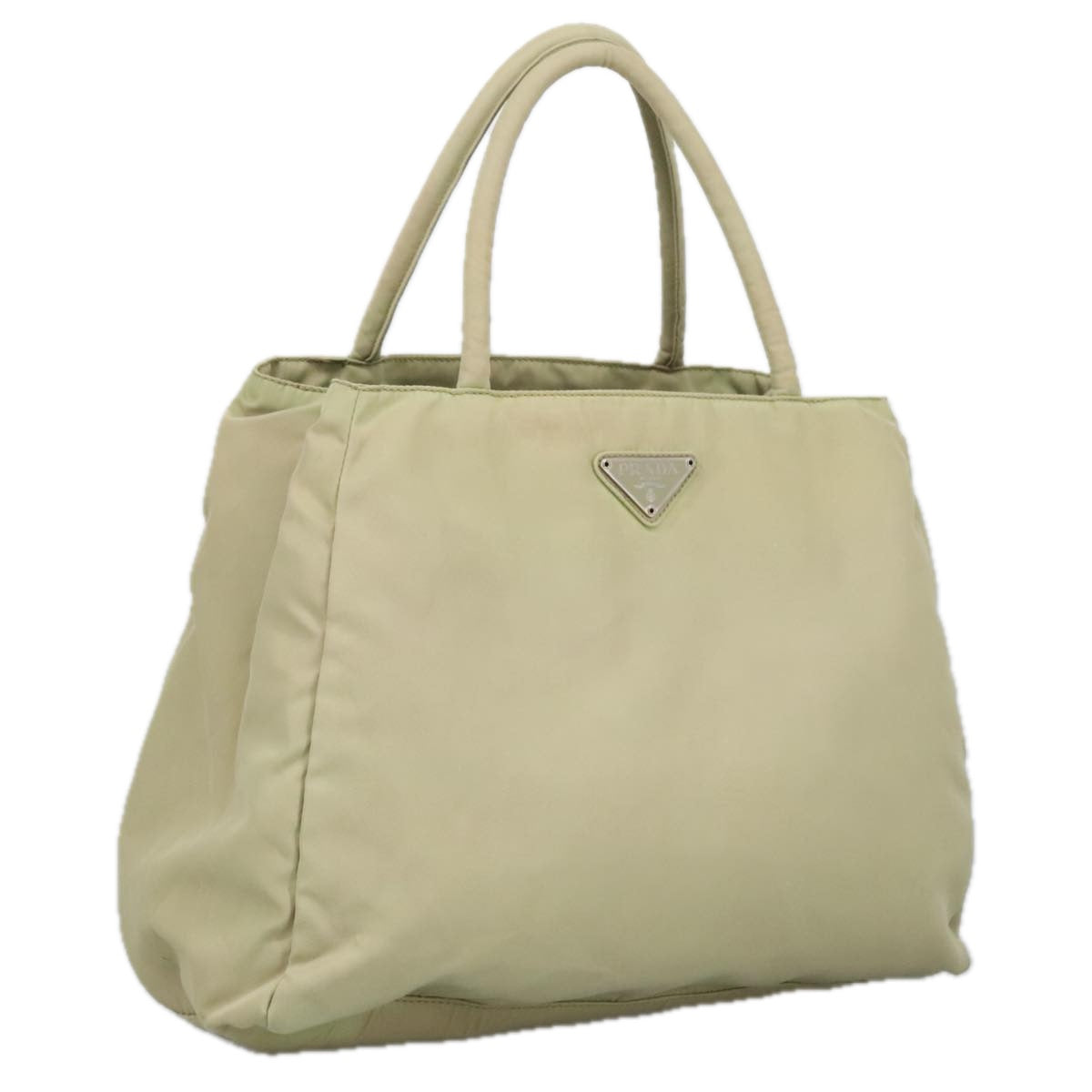 PRADA Tote Bag Nylon Beige Silver Auth 98217