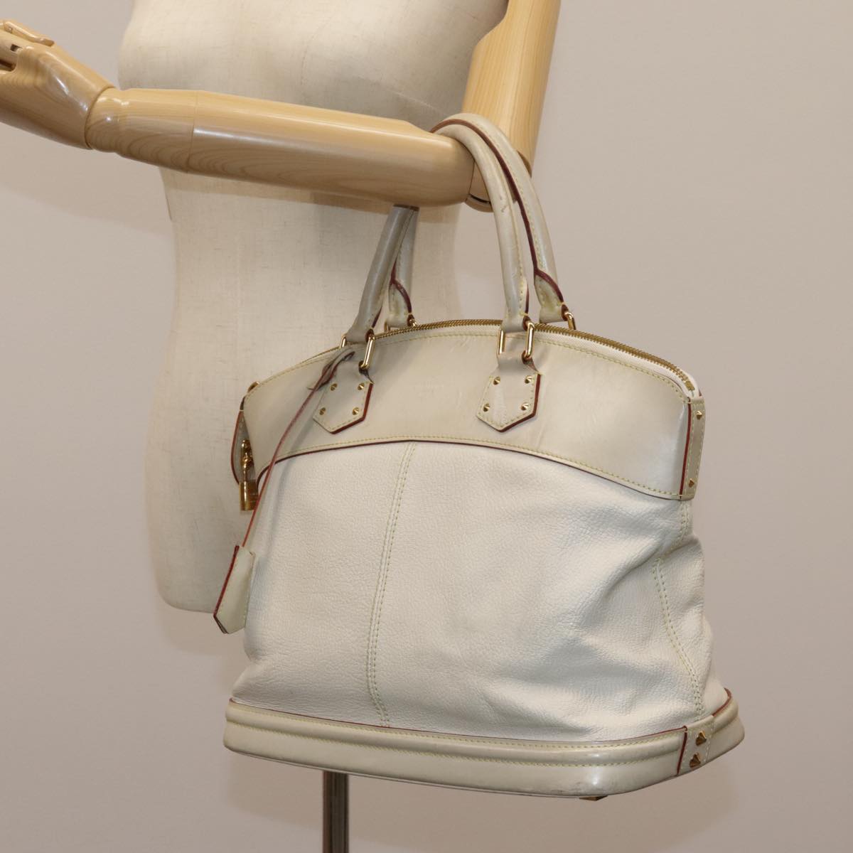 LOUIS VUITTON Suhari Lockit Hand Bag Leather White M91874 LV Auth 98231