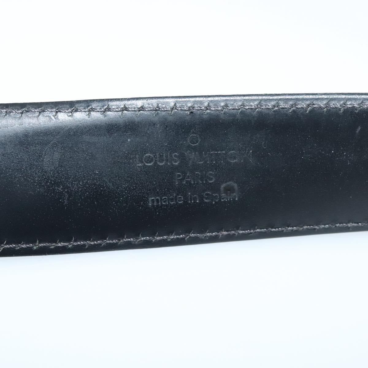 LOUIS VUITTON Belt Leather 29.9""""""""-34.3"""""""" Black Silver M9831 LV Auth 98233