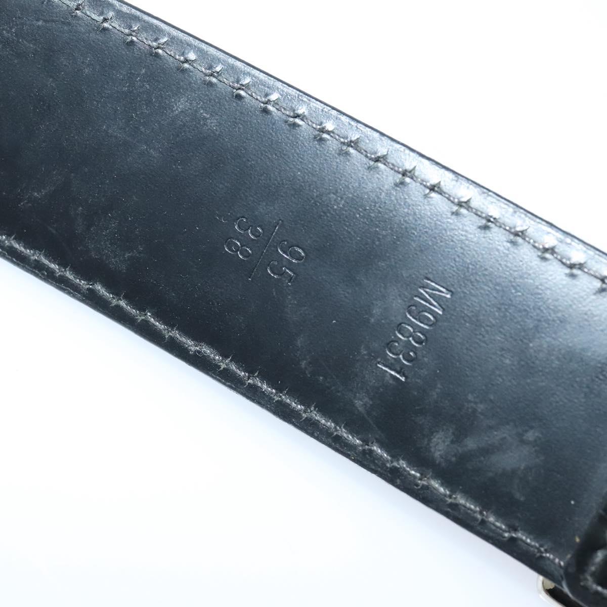 LOUIS VUITTON Belt Leather 29.9""""""""-34.3"""""""" Black Silver M9831 LV Auth 98233