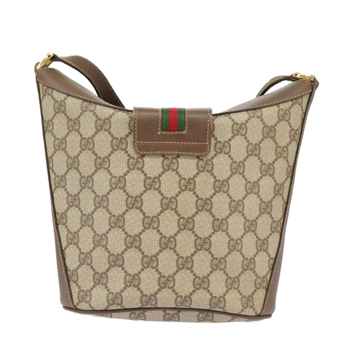 GUCCI GG Supreme Shoulder Bag PVC Beige Gold Web Sherry Line Auth 98280