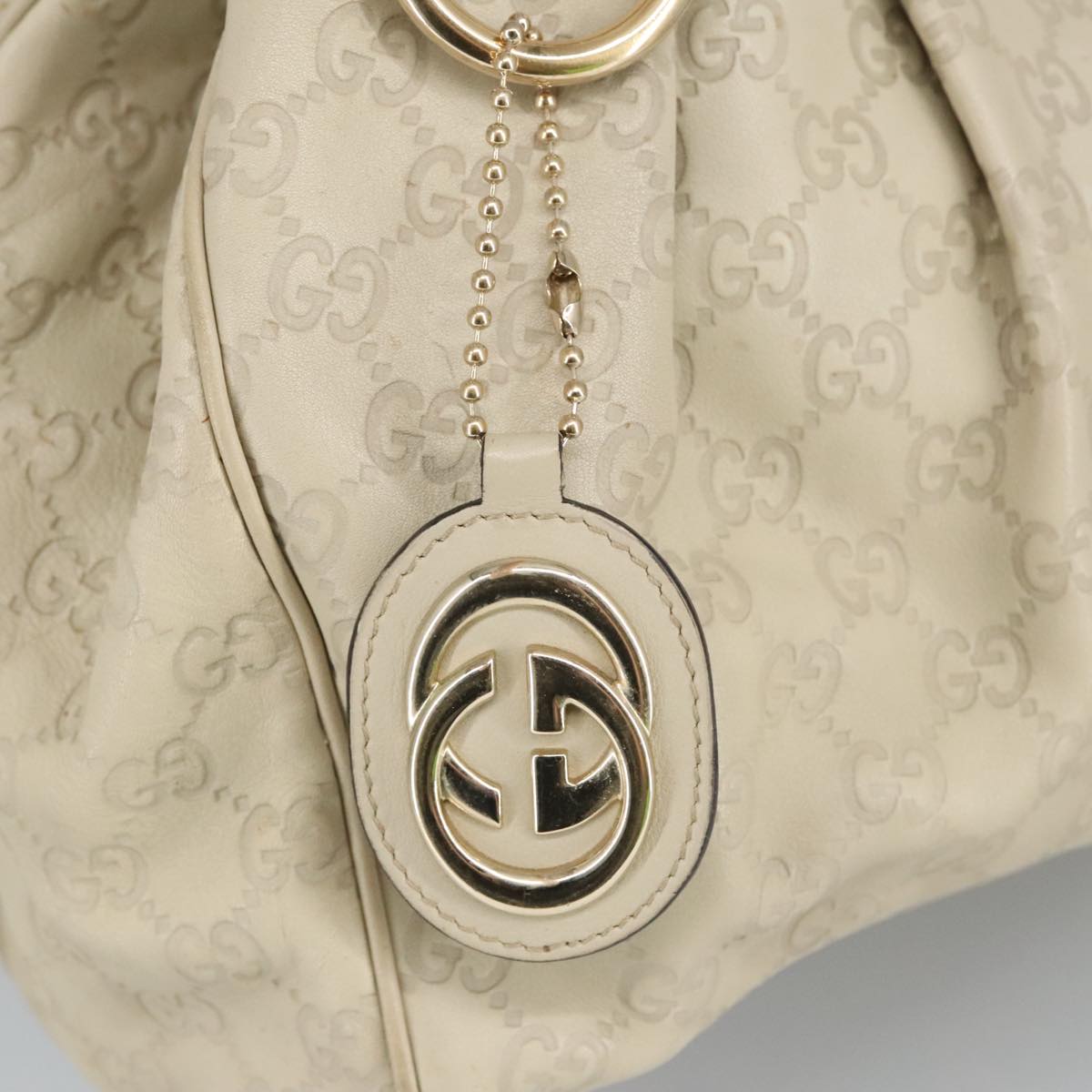 GUCCI GG Canvas Guccissima Hand Bag Leather White Gold 211944 Auth 98286