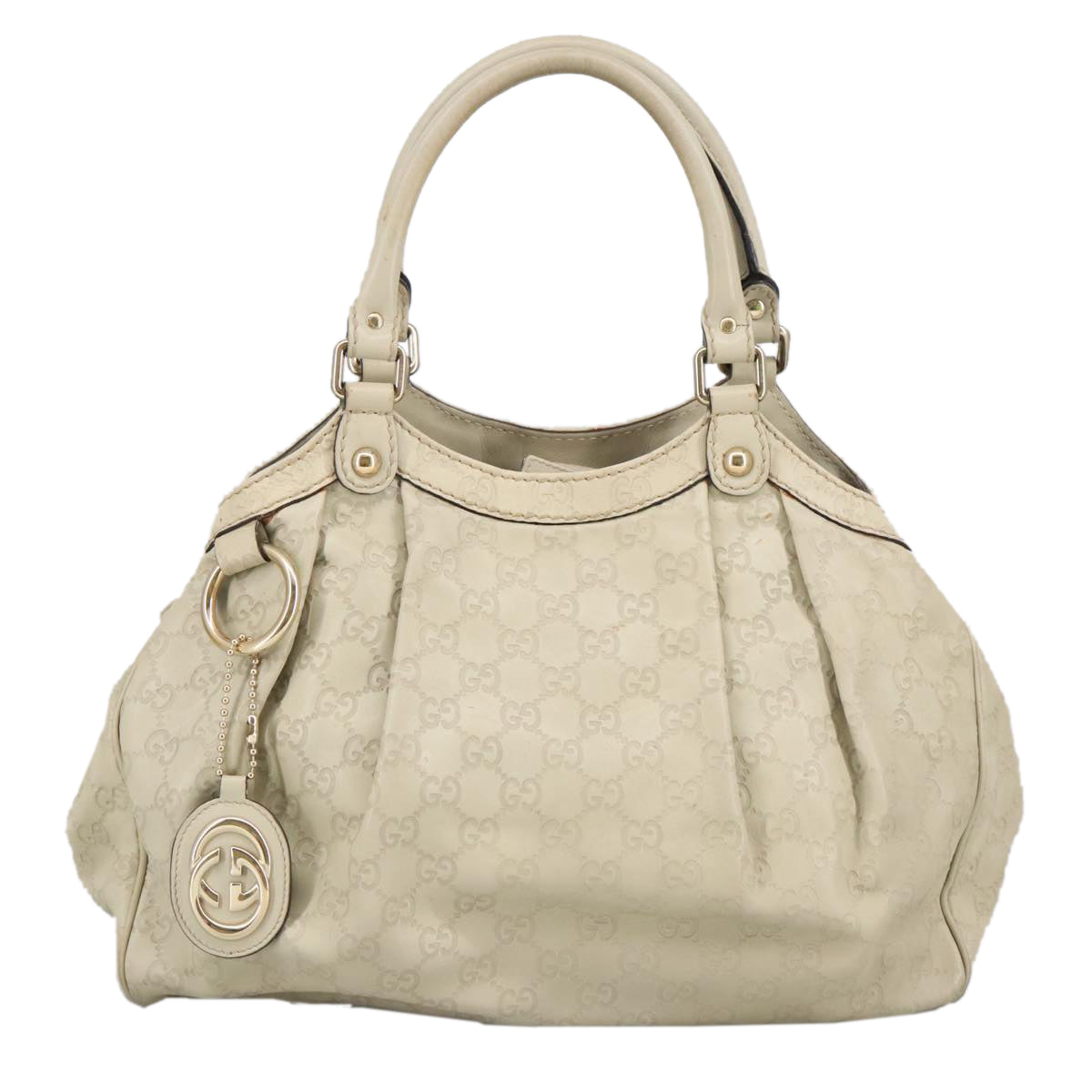 GUCCI GG Canvas Guccissima Hand Bag Leather White Gold 211944 Auth 98286